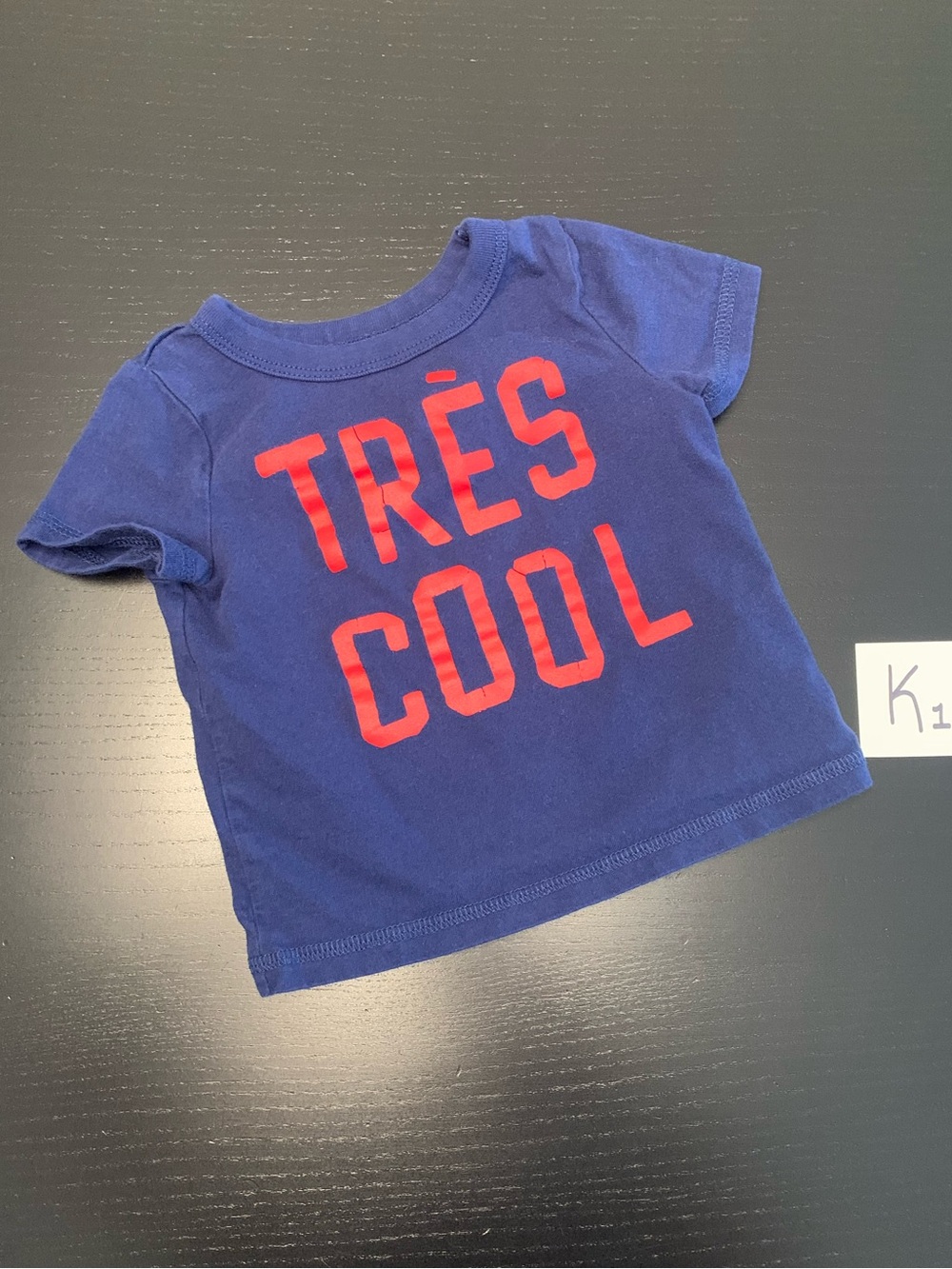 ⭐️5/$10.00⭐️ Joe Fresh 6-12m Navy Blue 'TRÈS COOL' Tee